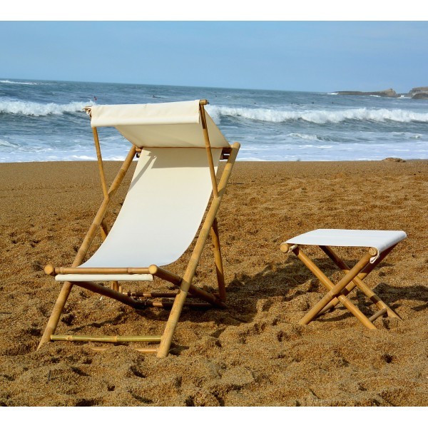 Chilienne en bois bambou avec tabouret écru